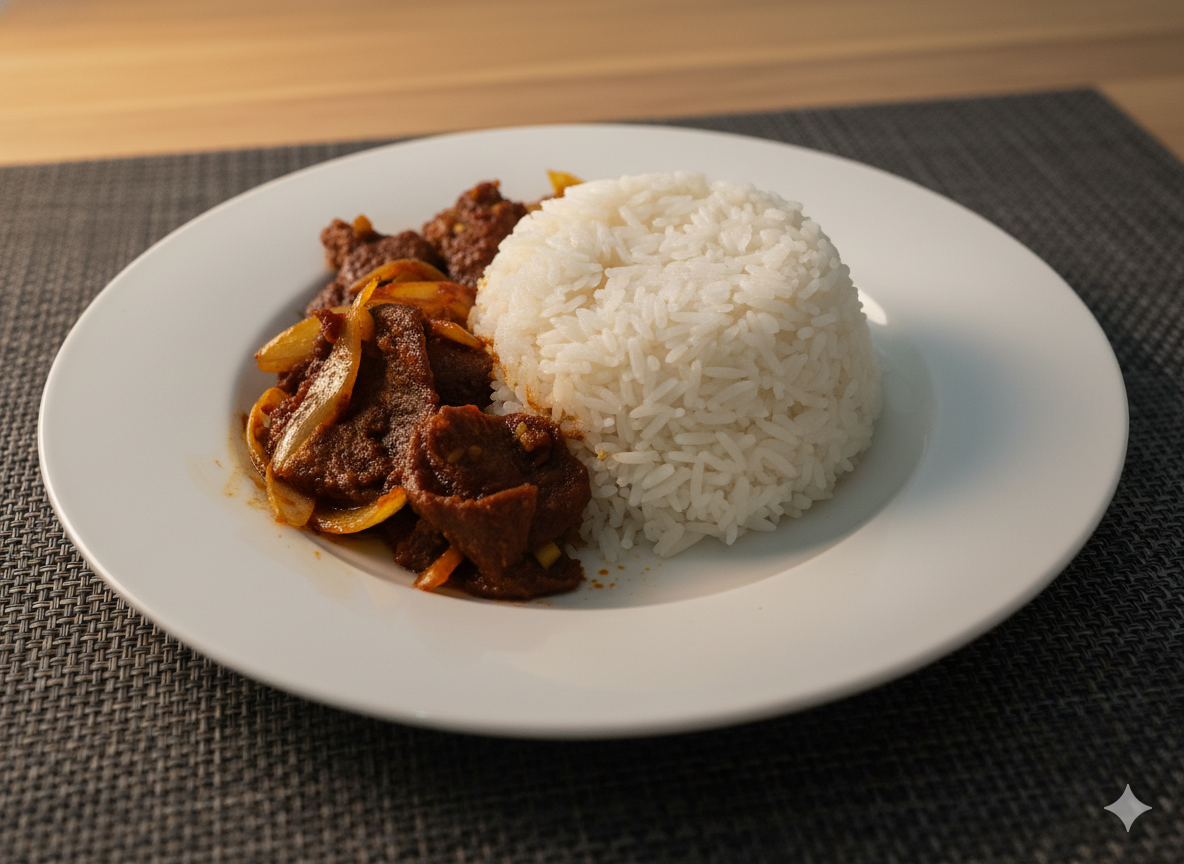 ผัดเผ็ดเนื้อราดข้าว